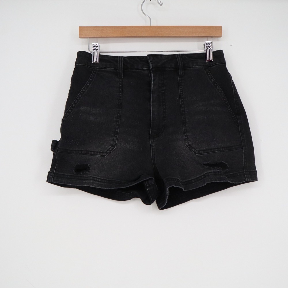 Forever 21 Womens Black Distressed Carpenter Denim Shorts Size 30 Utility Loop